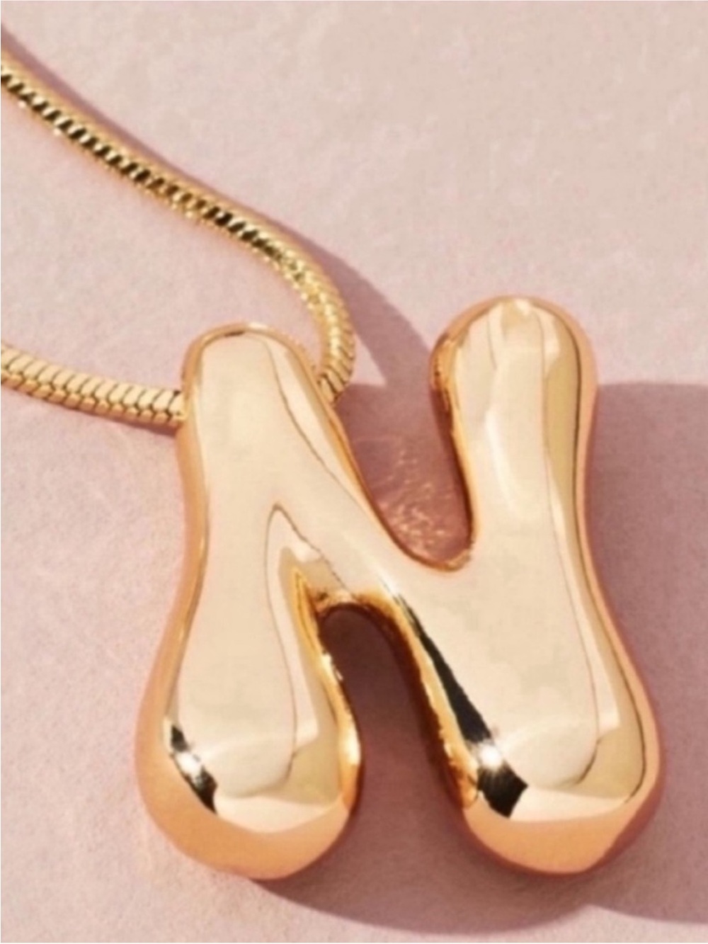 New! Gold Bubble Monogram Initial Letter Necklace NWOT